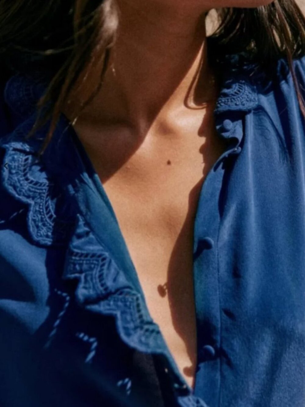 BEST Sezane Chlo Silk Shirt Blouse FR34/US2 Bright Blue French Classic - Picture 4 of 10